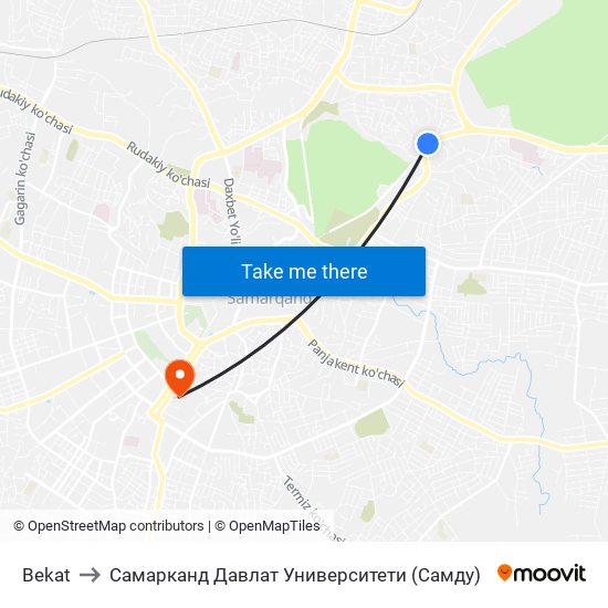 Bekat to Самарканд Давлат Университети (Самду) map