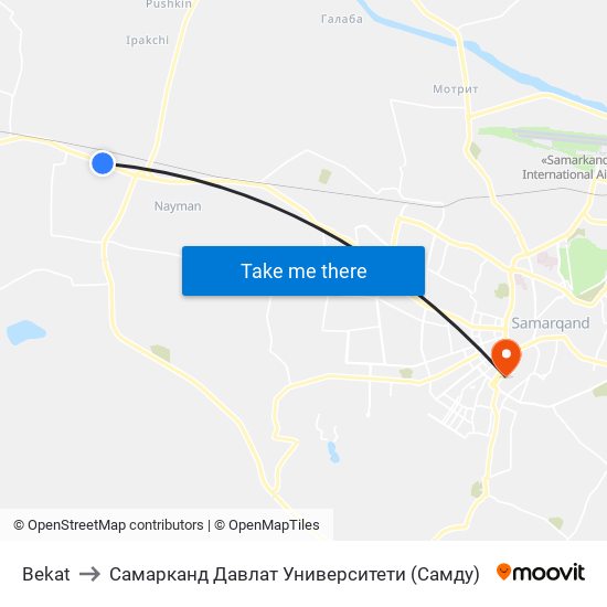 Bekat to Самарканд Давлат Университети (Самду) map