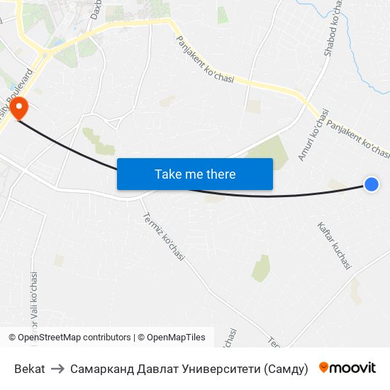 Bekat to Самарканд Давлат Университети (Самду) map