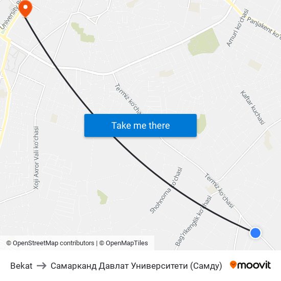 Bekat to Самарканд Давлат Университети (Самду) map