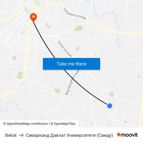 Bekat to Самарканд Давлат Университети (Самду) map