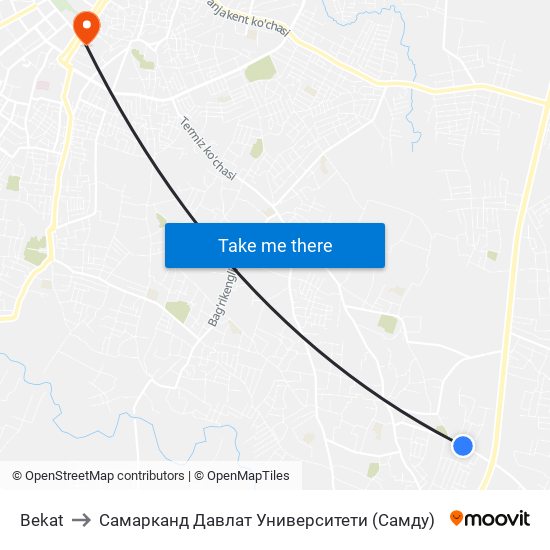 Bekat to Самарканд Давлат Университети (Самду) map