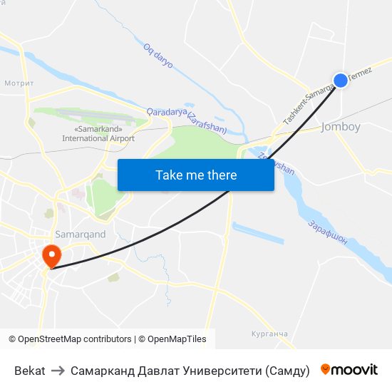 Bekat to Самарканд Давлат Университети (Самду) map