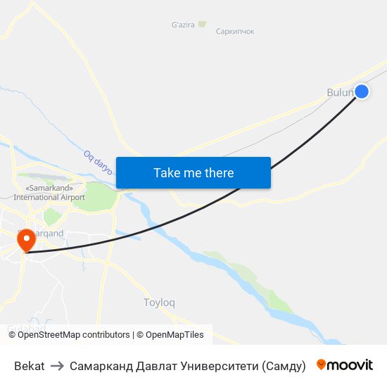 Bekat to Самарканд Давлат Университети (Самду) map