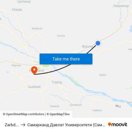 Zarbdor to Самарканд Давлат Университети (Самду) map