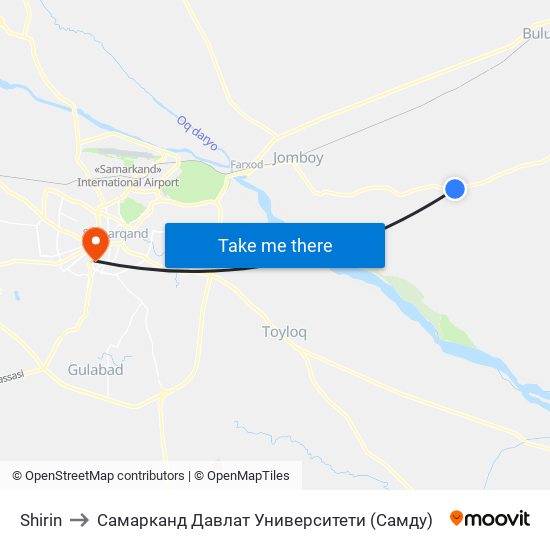 Shirin to Самарканд Давлат Университети (Самду) map