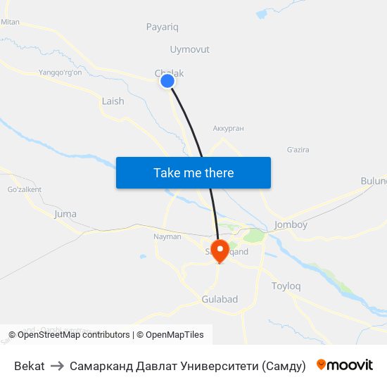 Bekat to Самарканд Давлат Университети (Самду) map