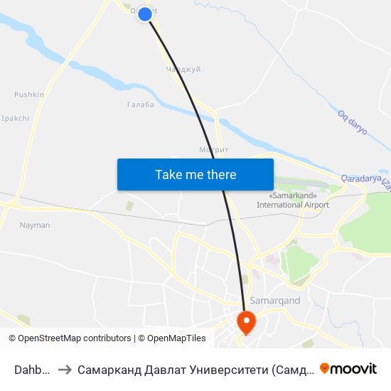 Dahbet to Самарканд Давлат Университети (Самду) map
