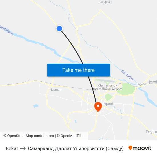 Bekat to Самарканд Давлат Университети (Самду) map