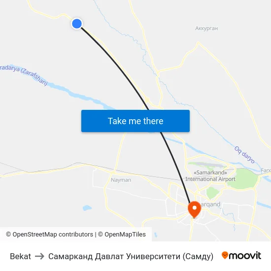 Bekat to Самарканд Давлат Университети (Самду) map