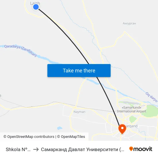 Shkola Nº 45 to Самарканд Давлат Университети (Самду) map