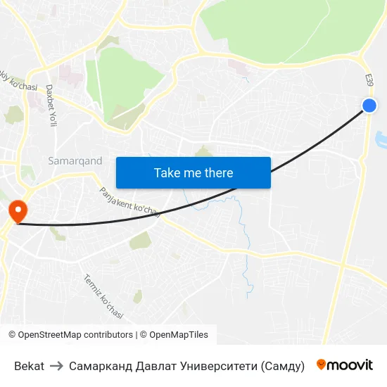 Bekat to Самарканд Давлат Университети (Самду) map
