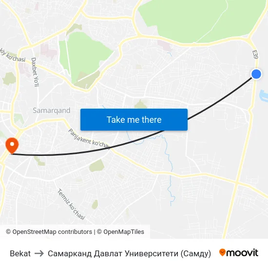 Bekat to Самарканд Давлат Университети (Самду) map