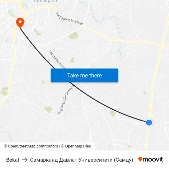 Bekat to Самарканд Давлат Университети (Самду) map