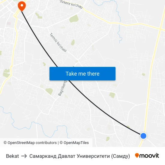 Bekat to Самарканд Давлат Университети (Самду) map