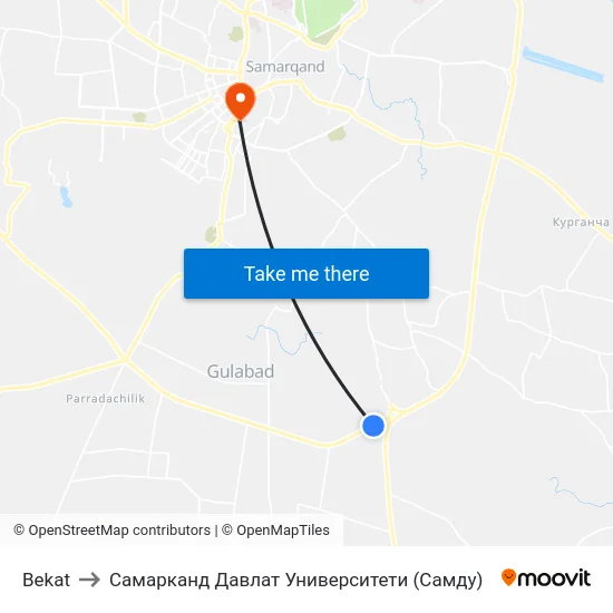 Bekat to Самарканд Давлат Университети (Самду) map