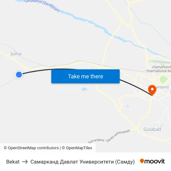Bekat to Самарканд Давлат Университети (Самду) map