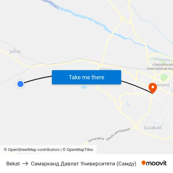 Bekat to Самарканд Давлат Университети (Самду) map