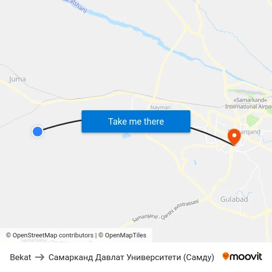 Bekat to Самарканд Давлат Университети (Самду) map