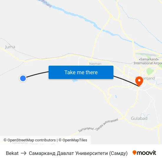 Bekat to Самарканд Давлат Университети (Самду) map