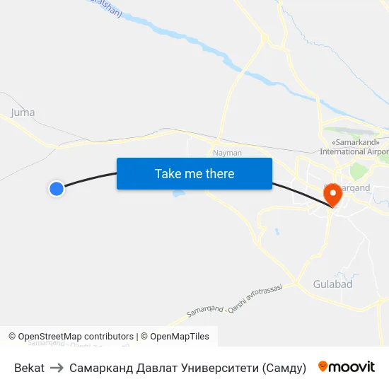 Bekat to Самарканд Давлат Университети (Самду) map