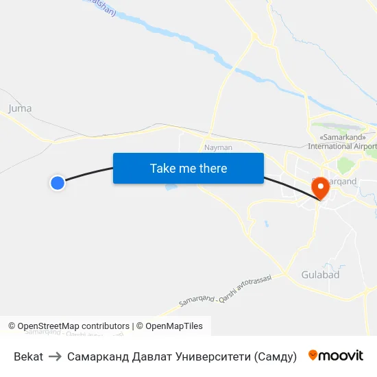 Bekat to Самарканд Давлат Университети (Самду) map