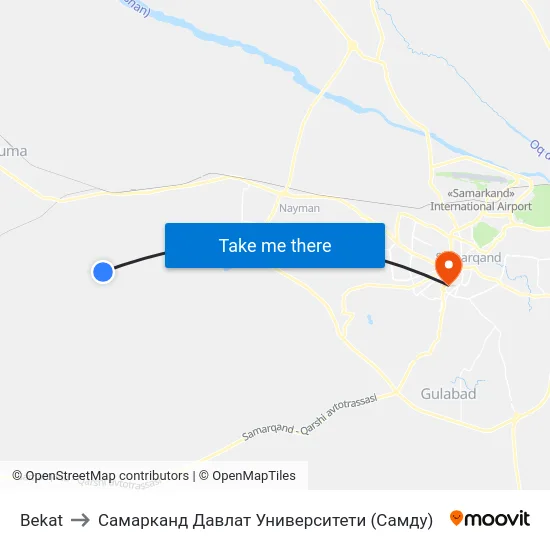 Bekat to Самарканд Давлат Университети (Самду) map