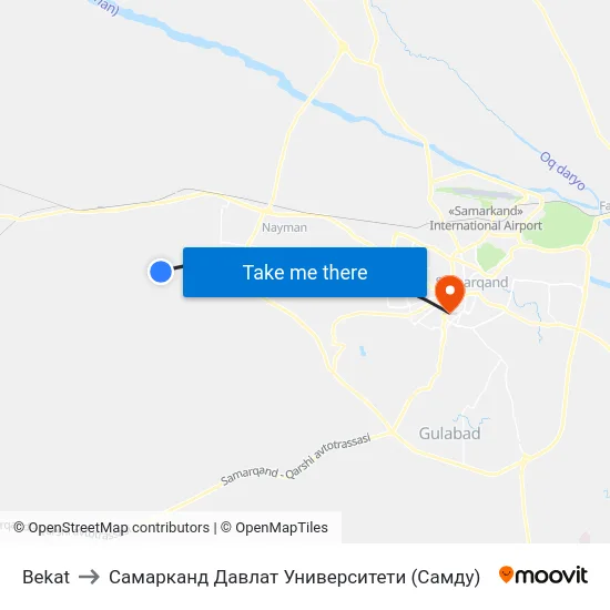 Bekat to Самарканд Давлат Университети (Самду) map