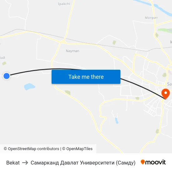 Bekat to Самарканд Давлат Университети (Самду) map