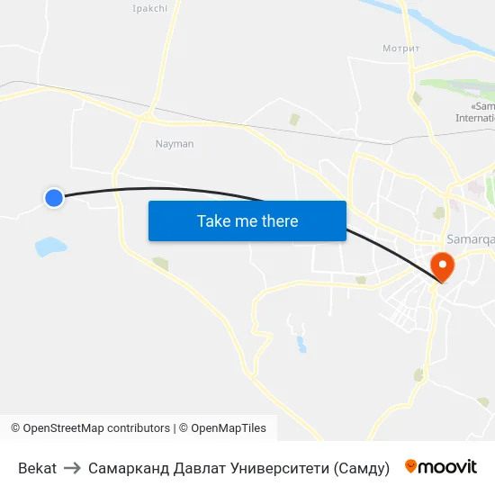 Bekat to Самарканд Давлат Университети (Самду) map