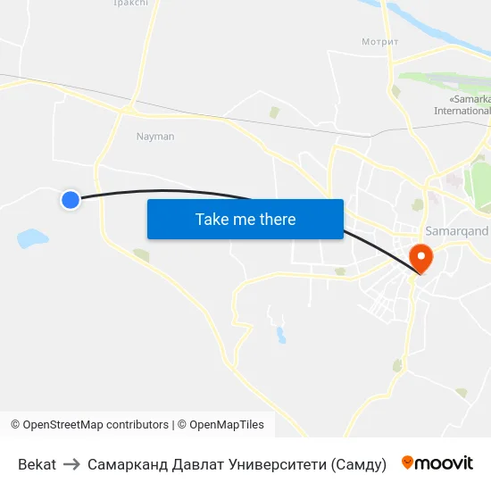Bekat to Самарканд Давлат Университети (Самду) map