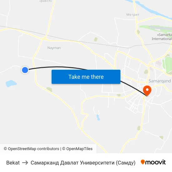 Bekat to Самарканд Давлат Университети (Самду) map