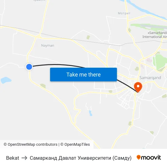 Bekat to Самарканд Давлат Университети (Самду) map