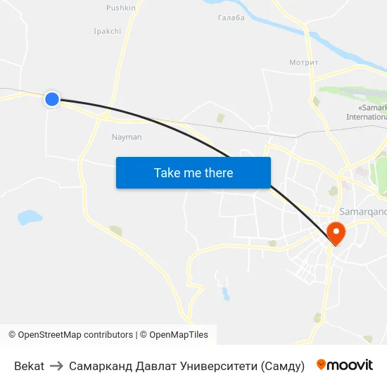 Bekat to Самарканд Давлат Университети (Самду) map