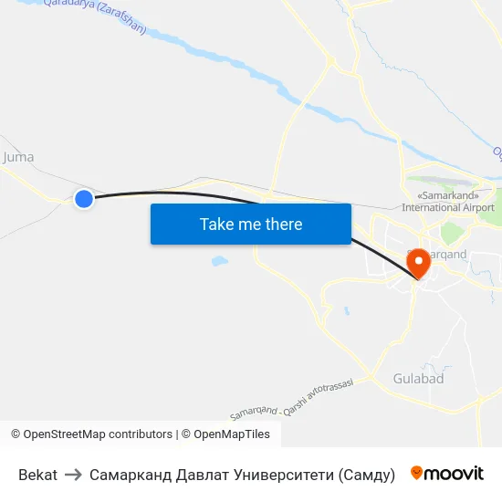Bekat to Самарканд Давлат Университети (Самду) map