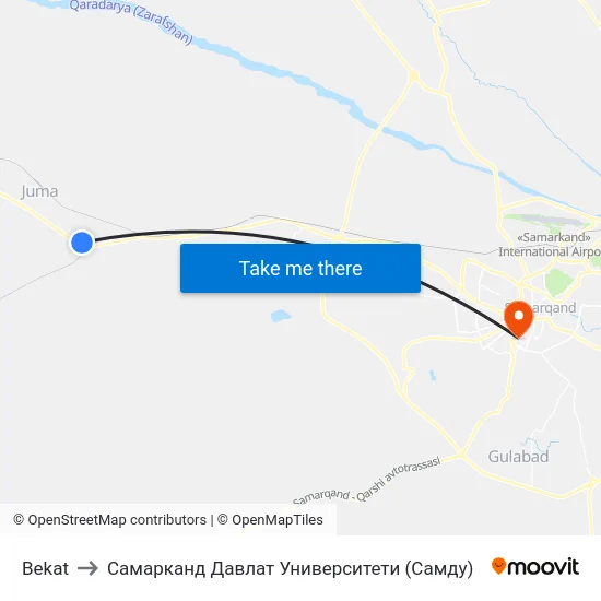 Bekat to Самарканд Давлат Университети (Самду) map