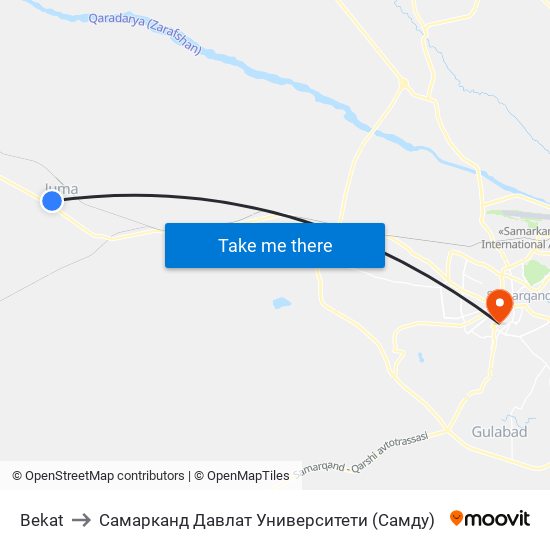 Bekat to Самарканд Давлат Университети (Самду) map