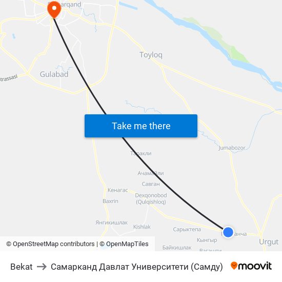 Bekat to Самарканд Давлат Университети (Самду) map