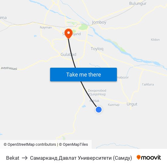 Bekat to Самарканд Давлат Университети (Самду) map