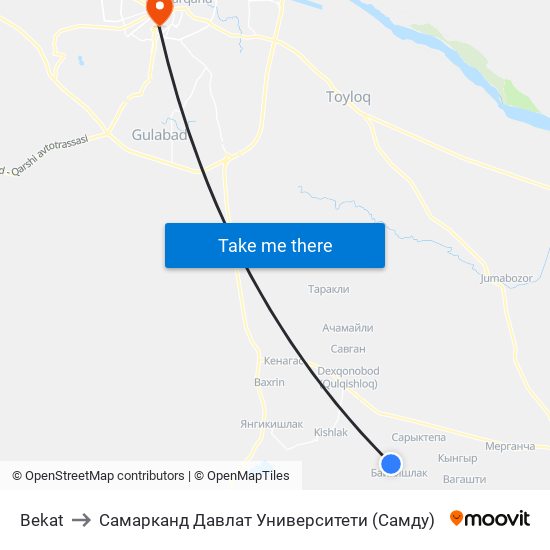 Bekat to Самарканд Давлат Университети (Самду) map