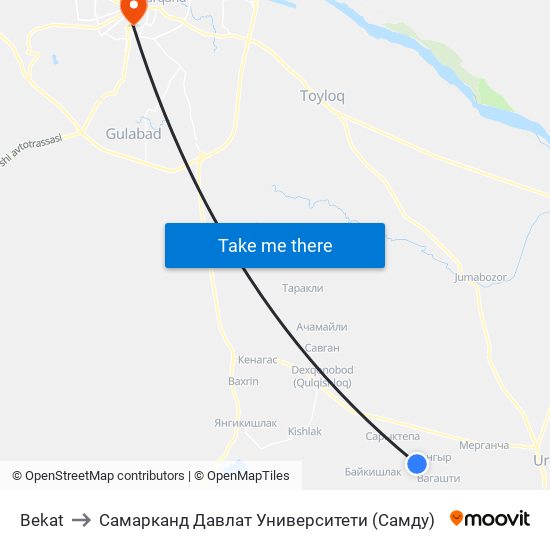 Bekat to Самарканд Давлат Университети (Самду) map