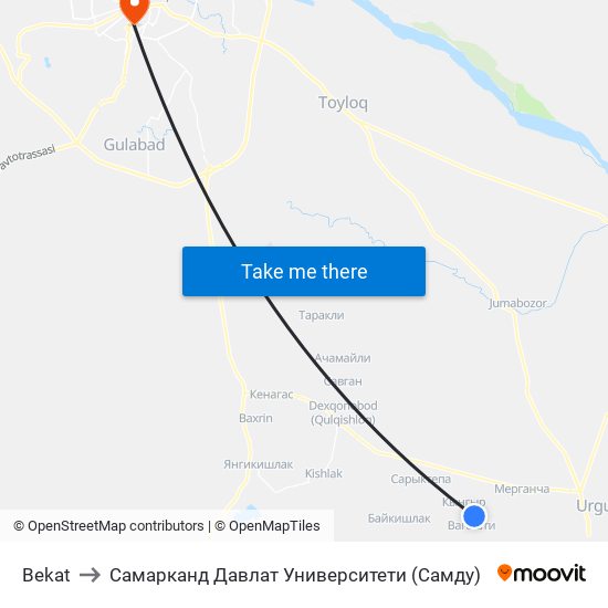 Bekat to Самарканд Давлат Университети (Самду) map