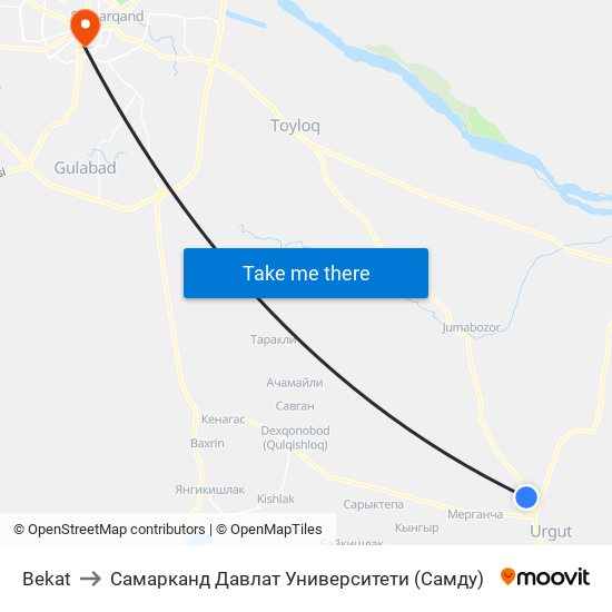 Bekat to Самарканд Давлат Университети (Самду) map