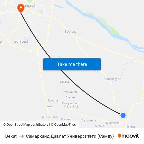 Bekat to Самарканд Давлат Университети (Самду) map