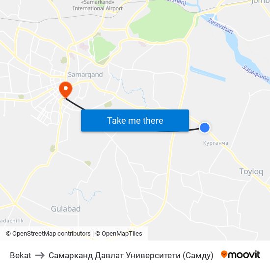 Bekat to Самарканд Давлат Университети (Самду) map