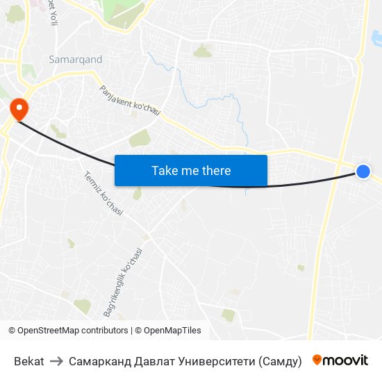 Bekat to Самарканд Давлат Университети (Самду) map