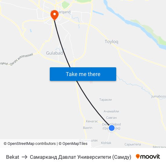 Bekat to Самарканд Давлат Университети (Самду) map