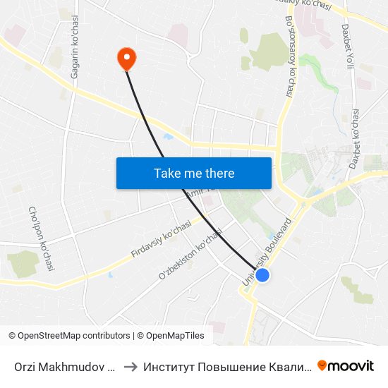 Orzi Makhmudov Str., 22 to Институт Повышение Квалификации map