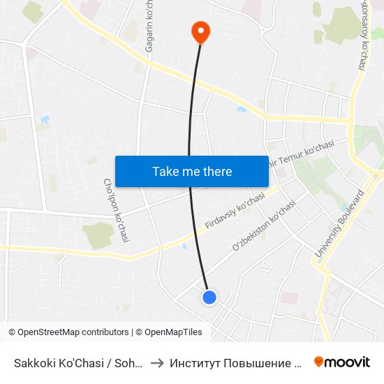 Sakkoki Ko'Chasi / Sohibkor Ko'Chasi to Институт Повышение Квалификации map