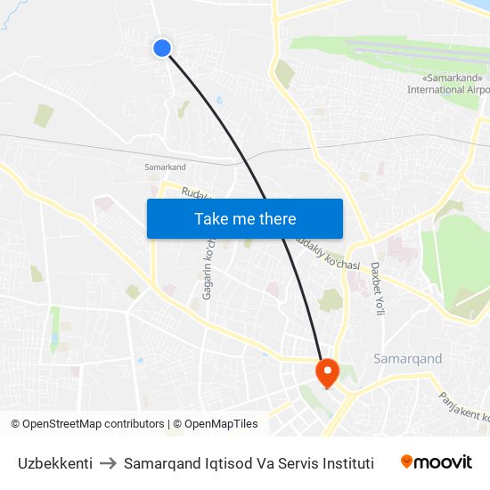 Uzbekkenti to Samarqand Iqtisod Va Servis Instituti map